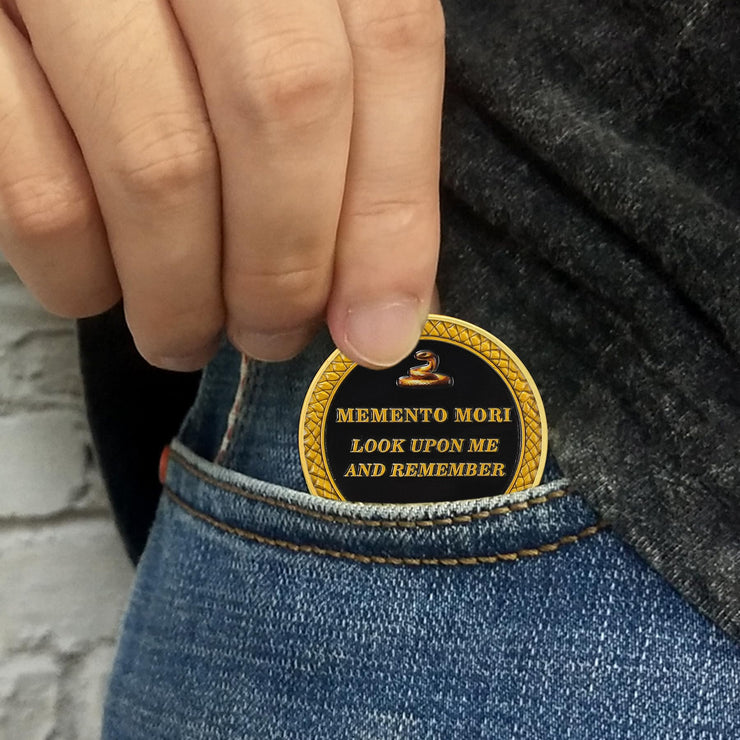 Medusa  Look Upon Me and Remember Memento Mori Skull Challenge Coin