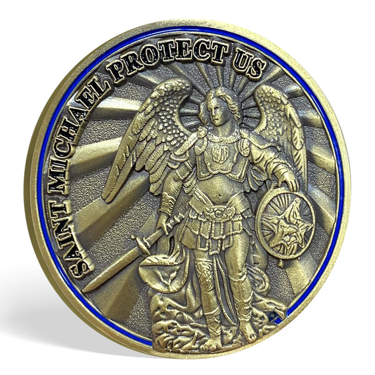 Saint Michael Police Challenge Coin Thin Blue Line Coin