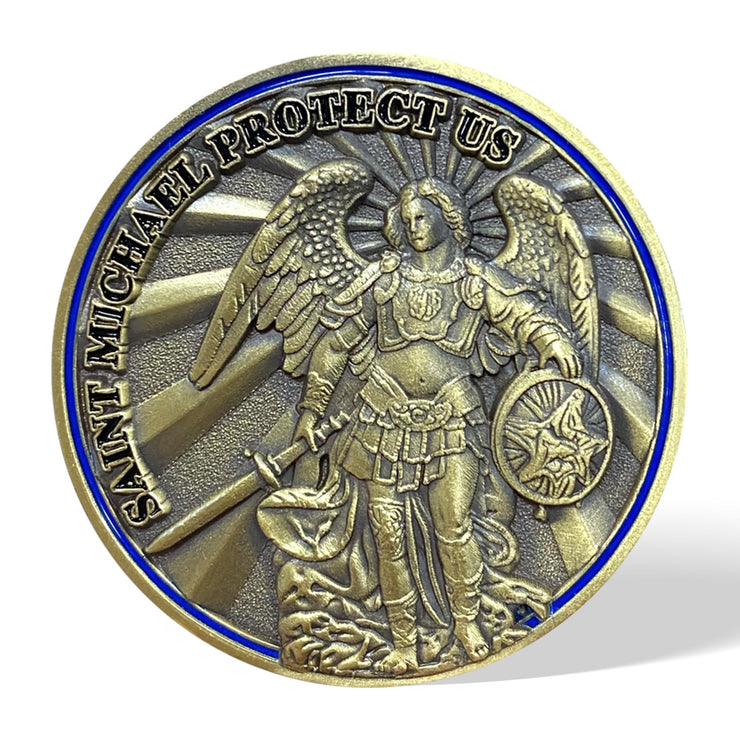 Saint Michael Police Challenge Coin Thin Blue Line Coin