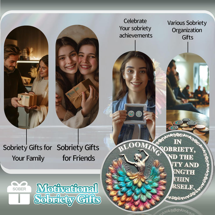 Blooming & Awakening Dancing Life Sobriety Coin