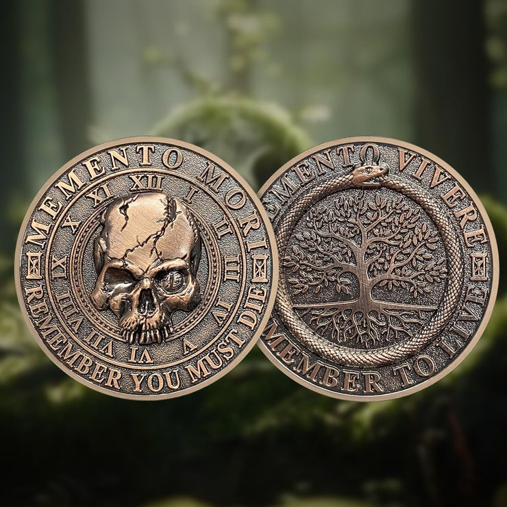 Tree of Life Skull Tempus Fugit Stoic Reminder Memento Mori Vivere Coin