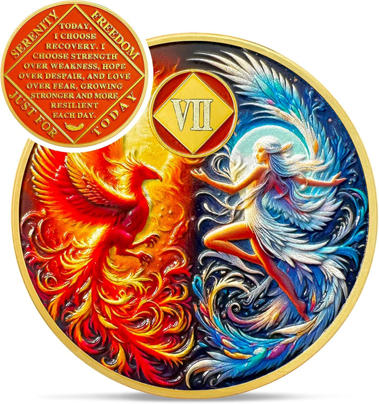 Personalized Phoenix Fairy Sun and Moon Sobriety Coin