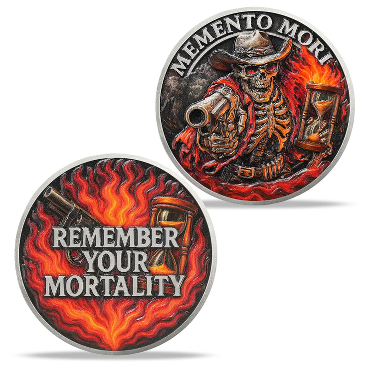 Hourglass & Flame Stoic EDC Memento Mori Skull Coin