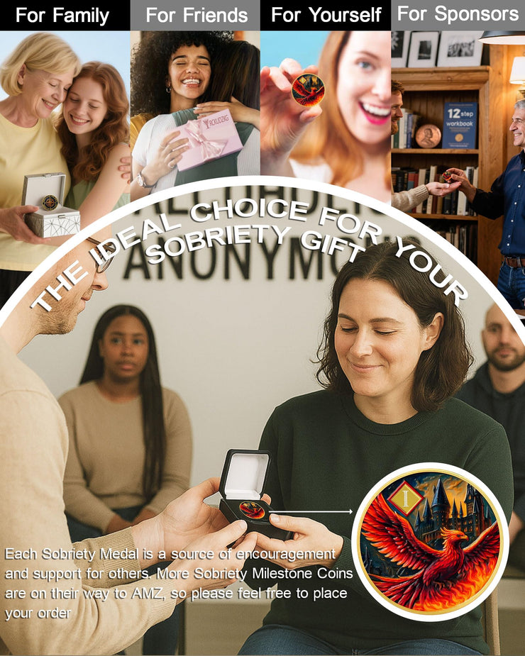Personalized Rising Phoenix Compass to Guide The Way Sobriety Coin
