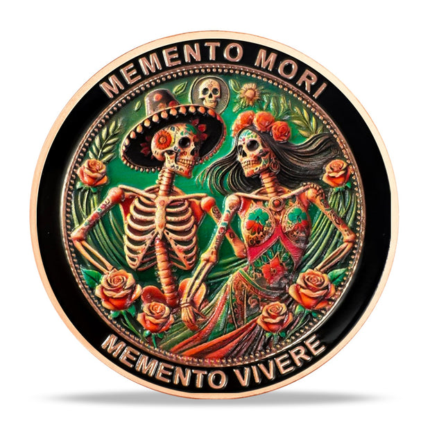 Eternal Love & Remembrance Skeleton Couple Dia de Los Muertos Memento Mori Coin