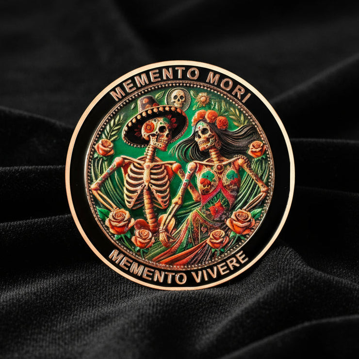 Eternal Love & Remembrance Skeleton Couple Dia de Los Muertos Memento Mori Coin