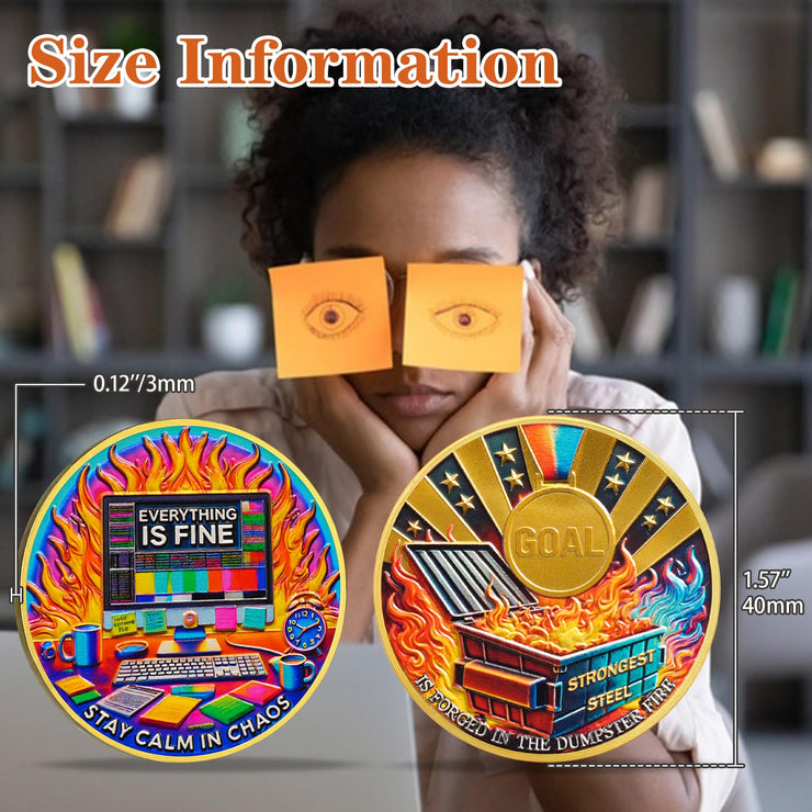 Stay Calm in Chaos Motivational Dumpster Fire Challenge Coin