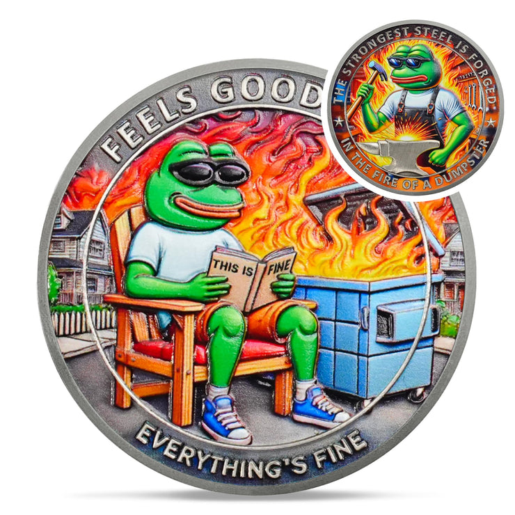 Fun Emotional Support This is Fine Dumpster Fire Frog Challenge Coin