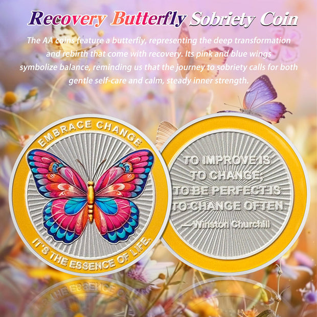 Pink Recovery Butterfly Sobriety Coin