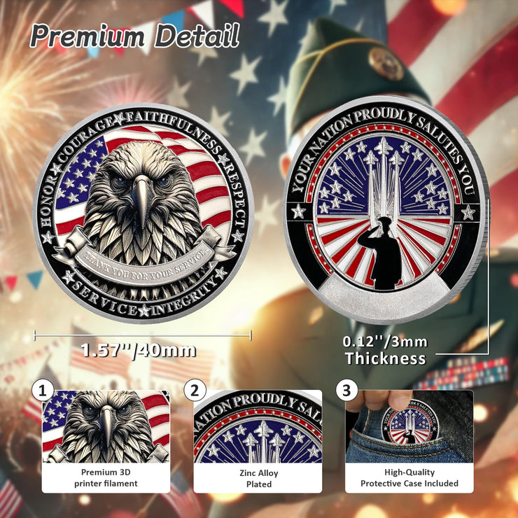 Saluting Soldier Eagle Emblem Patriotic Veteran Military Challenge Coin