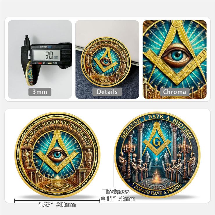 Gold & Blue Round Prayer Masonic Coins