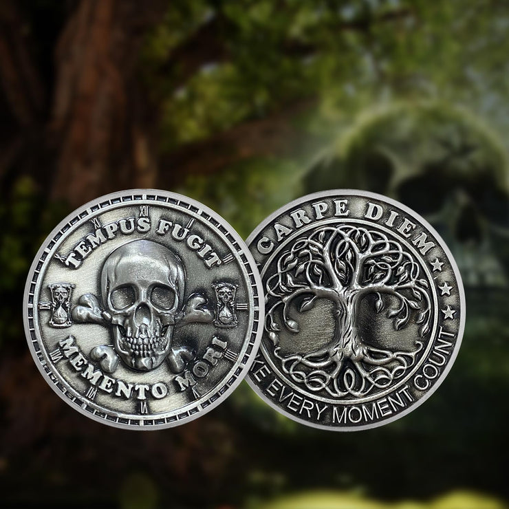 Memento Mori Memento Vivere Coin 3D Skull Challenge Coins