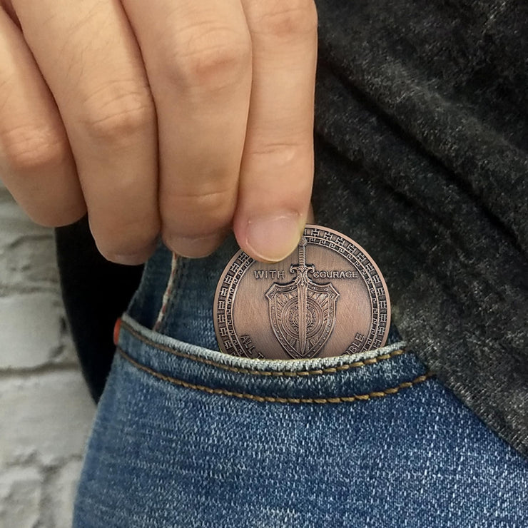 Symbol of Courage and Strength Lion Sword and Shield Challenge Coin