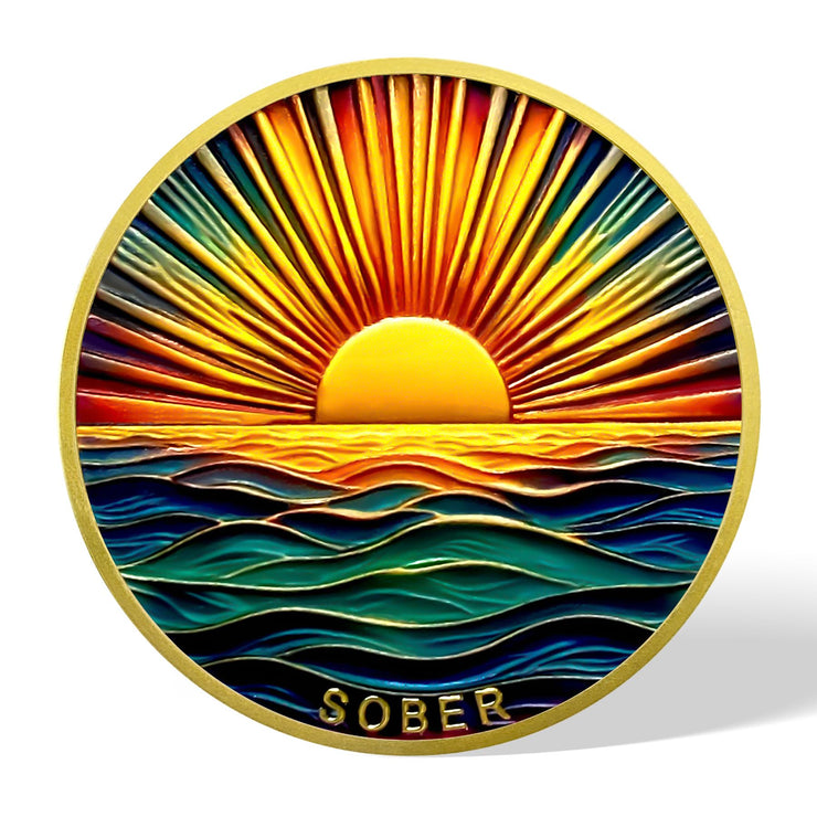 Colourful Sea Gold Sunrise Sobriety Coin