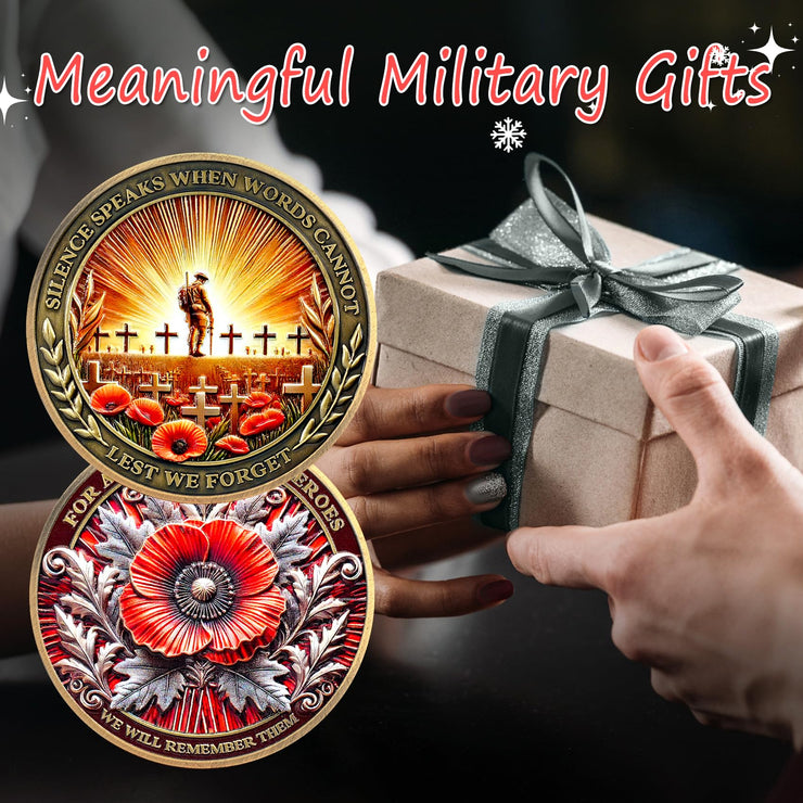 Memorial Honoring Fallen Heroes with Poppy and Cross Veterans Challenge Coin