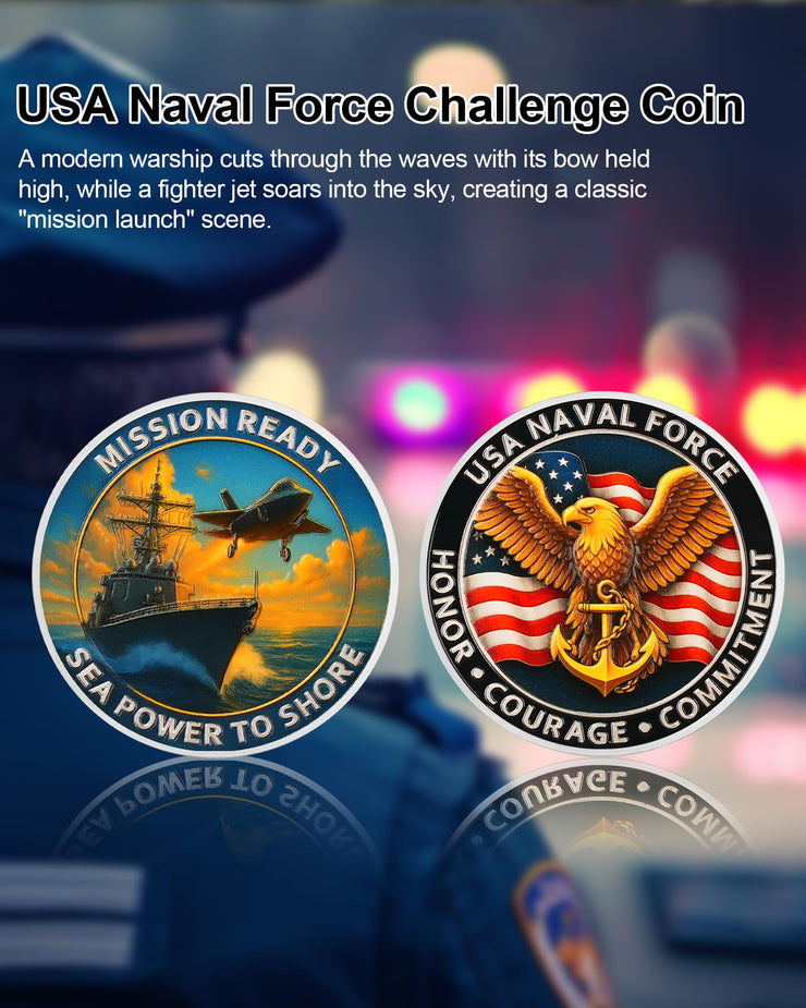 USA Navy Challenge Coin -Naval Force Coins with Warship & Eagl