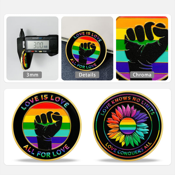 AtSKnSK Rainbow Sunflower Pride Challenge Coin, Love is Love LGBT Gifts