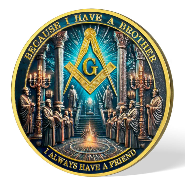 Gold & Blue Round Prayer Masonic Coins
