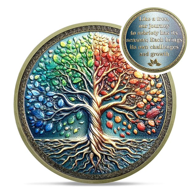 Affirmation Tree of Life Copper Four Season Sobriety Coin