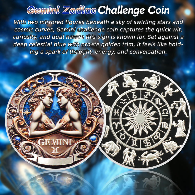 Cool Gemini 12 Zodiac Protective Talisman Challenge Coin