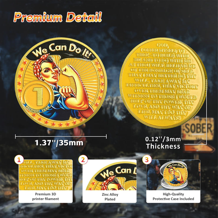 Rosie The Riveter 1-3 Year Sobriety Coin
