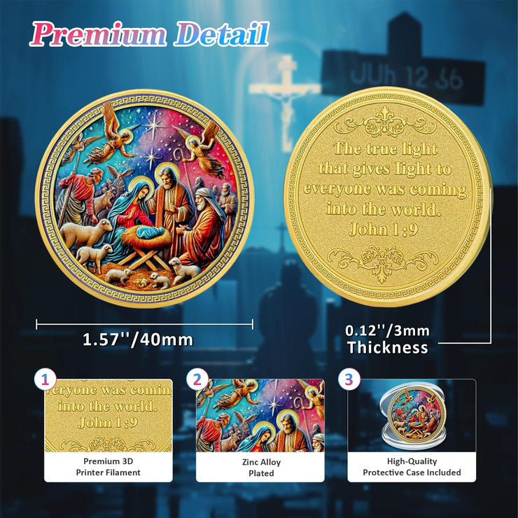 Jesus Birth Light of The World Christian Challenge Coin