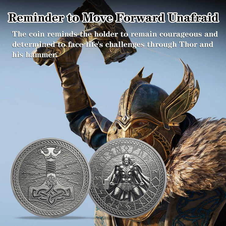 Thor Viking Norse God with Mjölnir and Runes Challenge Coin