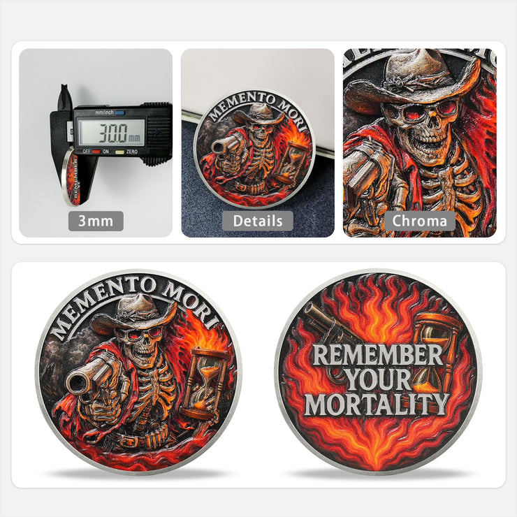 Hourglass & Flame Stoic EDC Memento Mori Skull Coin