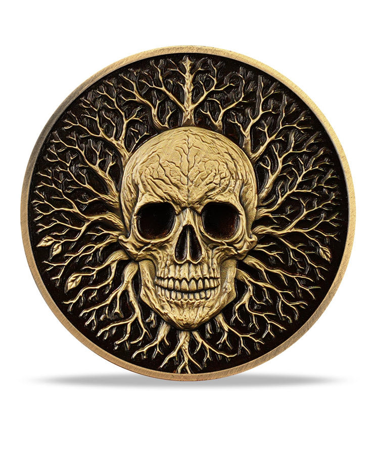 Dual Skeletons Guarding Hourglass-Symbol of Mortality and Time Memento Mori Coin