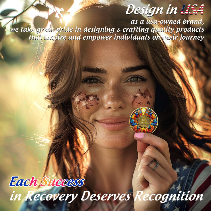 Delicate Sunflower Recovery 18 Year Sobriety Coin