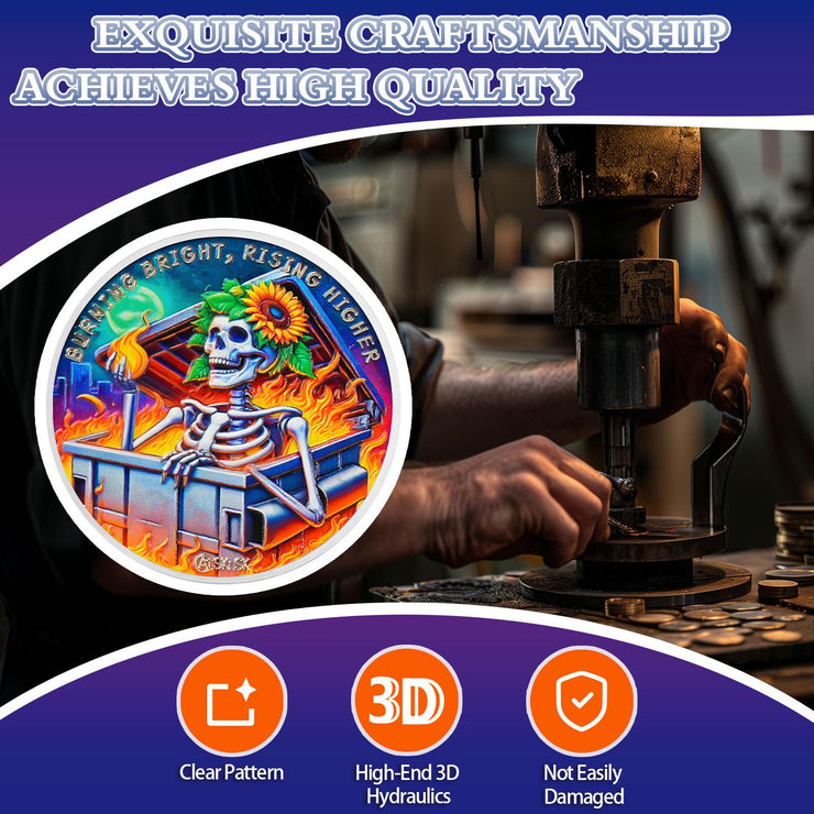 Personalized Reborn in Fire Sunflower Skeleton Sobriety Coin