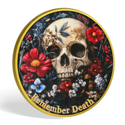 Remember Death with Flowers and Butterfly Memento Mori Skull Coin