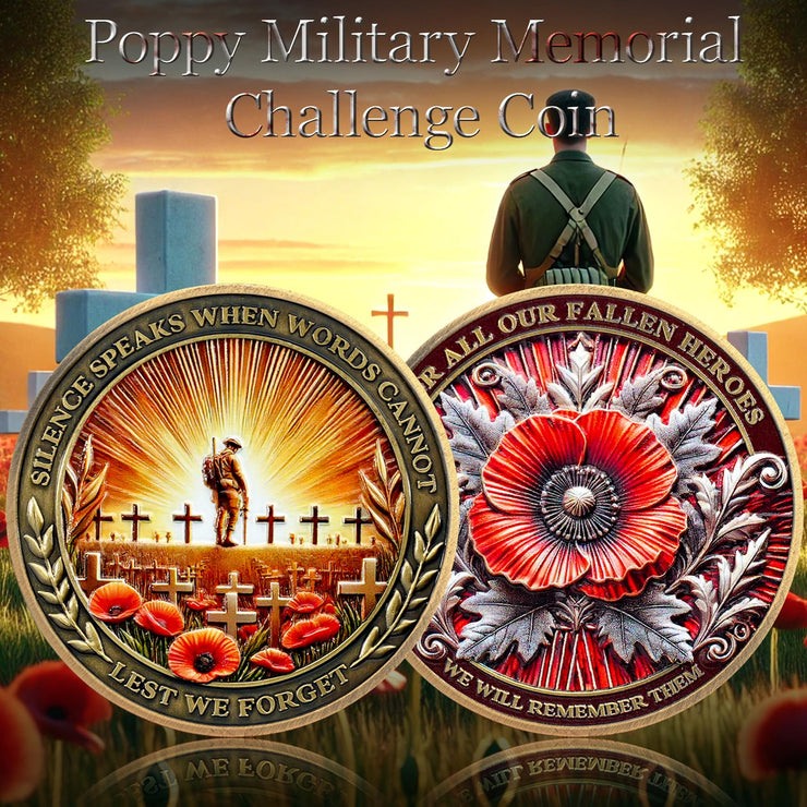 Memorial Honoring Fallen Heroes with Poppy and Cross Veterans Challenge Coin