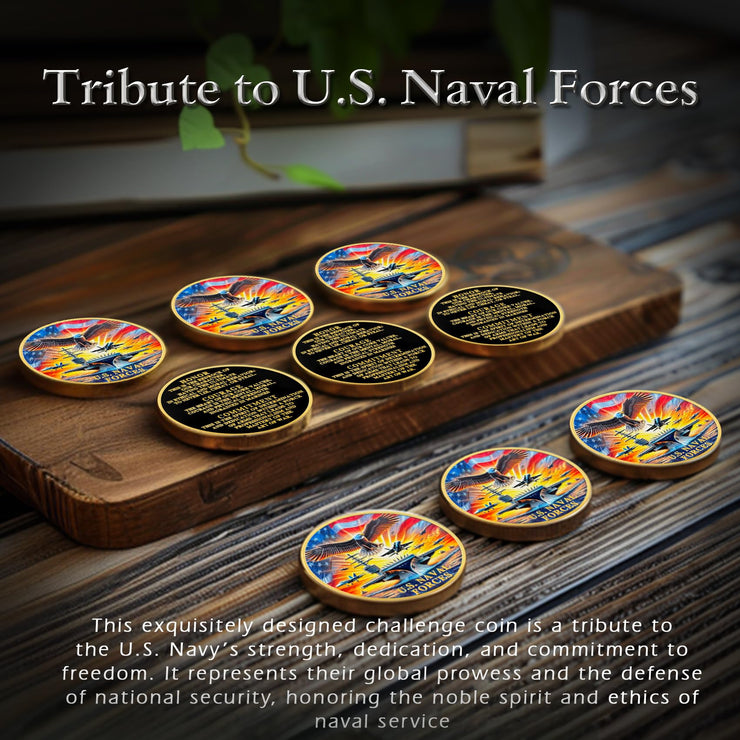 U.S. Naval Forces Veterans Navy Coin with Aircraft Carrier Eagle Military Core Values Tribute