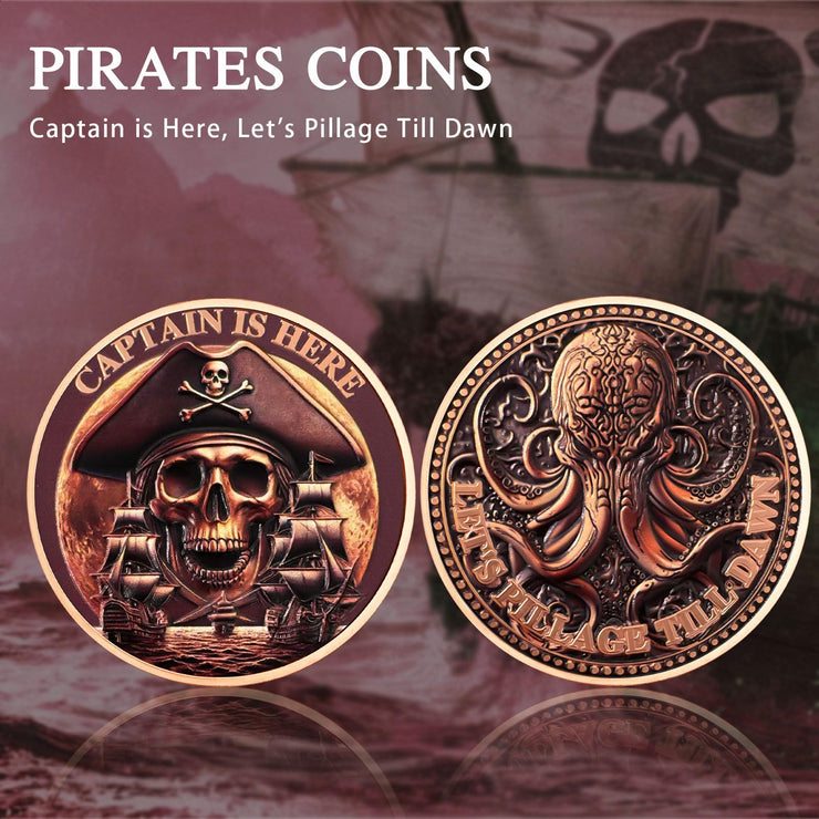 Pirate Coin Let's Pillage Till Dawn Skull Challenge Coins