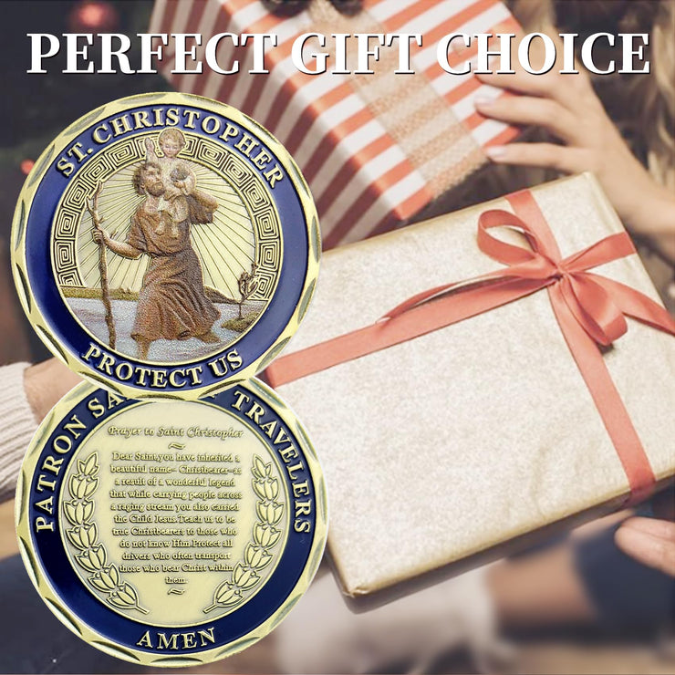 St Christopher Challenge Coin Protect Us Patron Saint of Travelers Prayer Safety St Christopher Car Medal Commemorative Gift