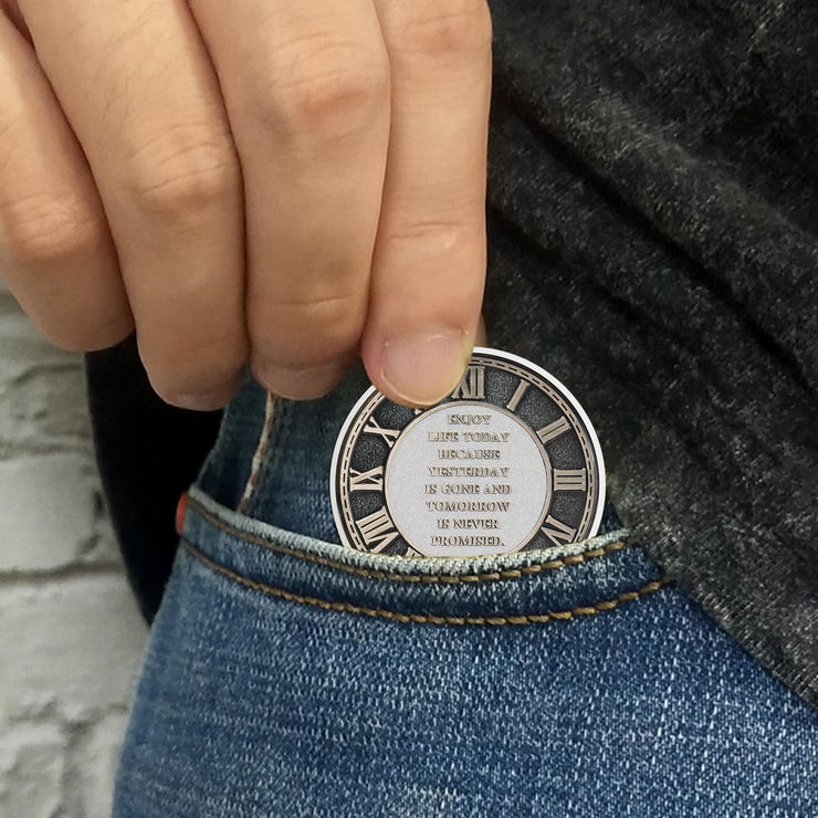 EDC Stoic Reminder Token Sunset & Floral Backgroind Inspiring Life & Death Stoicism Memento Mori Skull Challenge Coins