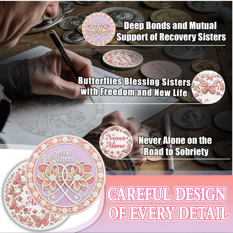 Never Alone Original Recovery Sisters Sobriety  Coin