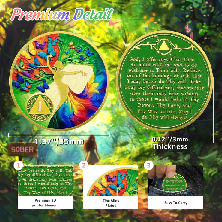 Personalized Artsy Recovery Women Tree of Life Sobriety Coin