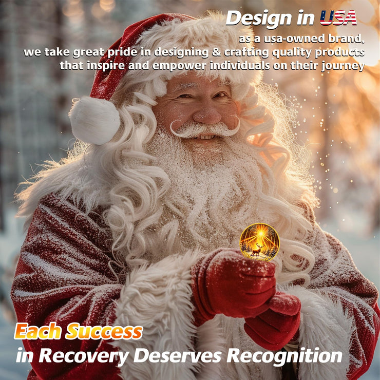Merry Christmas Elk Gold Sunlight Snow Sobriety Coin