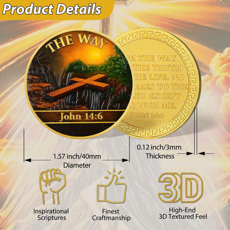 Christian Challenge Coin The Way Coin with John 14:6 Bible Verse