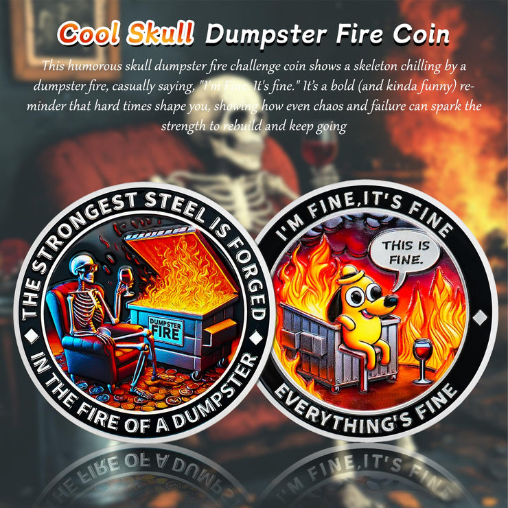 Cool Skull Dumpster Fire Challenge Coin