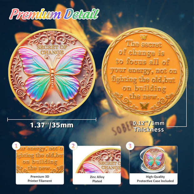 Recovery Vibrant Butterfly Secret of Change Sobriety Coin