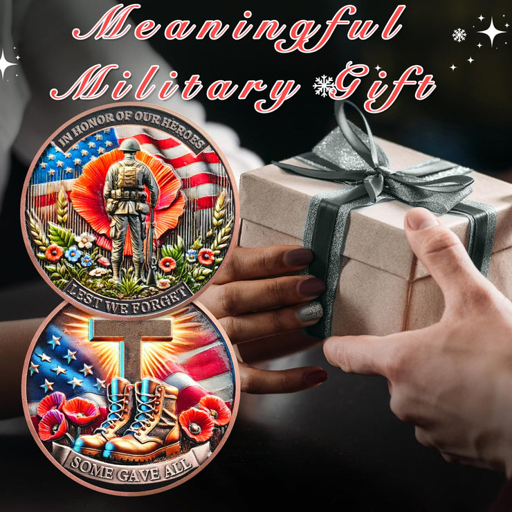 Memorial Coin Honoring Fallen Heroes with Poppy and Cross Veterans Challenge Coins