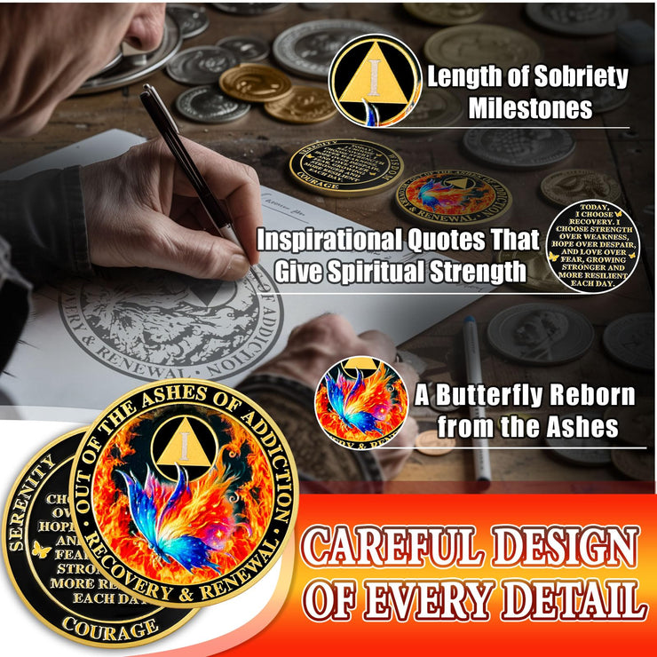 Personalized Butterfly in The Fire Sobriety Coin