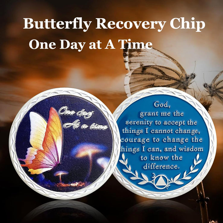 Butterfly Serenity Prayer Chips Addiction Sobriety Coin
