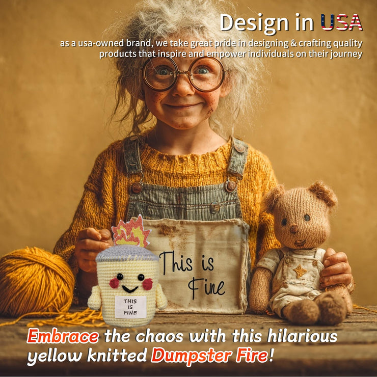 Cute This is Fine Positive Crochet Emotional Support Dumpster Fire Plush Knitted Toys