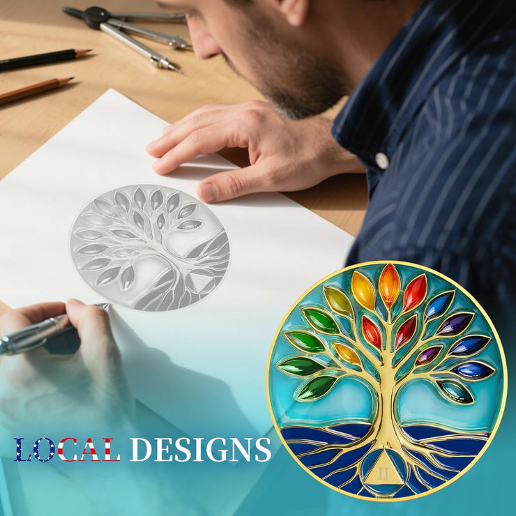 Personalized See-through Glass Rainbow Tree of Life Sobriety Coin