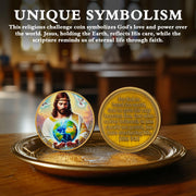 Jesus Holding Earth Halo & John 3:16 Bible Verse Religious Coin