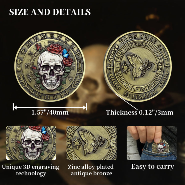 Stoic Reminder Token for Daily Stoic Meditations 3D Skull Memento Mori Challenge Coins